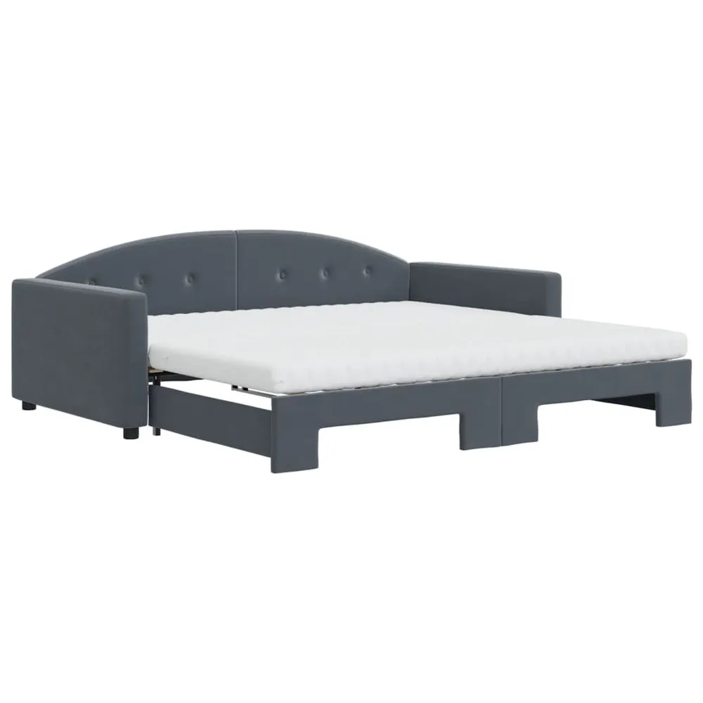 Slaapbank onderschuifbed matrassen 100x200cm fluweeldonkergrijs