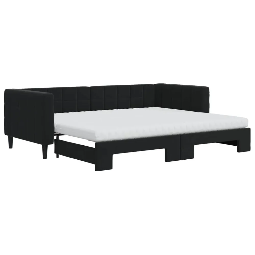 Slaapbank onderschuifbed en matrassen 90x200 cm fluweel zwart