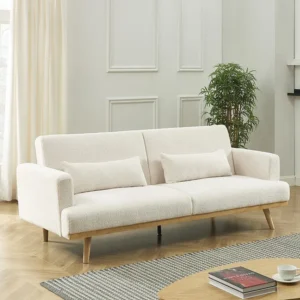 Slaapbank – 3 zitplaatsen – Klik-klakmechanisme – Witte boucléstof – ESME Beige | Donkergrijs
