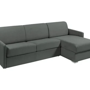 Snel om te bouwen slaapbank met hoek grijze stof Bed met latten van 160 cm Matras 18 cm CALIFE
