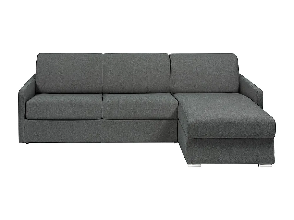 Snel om te bouwen slaapbank met hoek grijze stof Bed met latten van 160 cm Matras 18 cm CALIFE