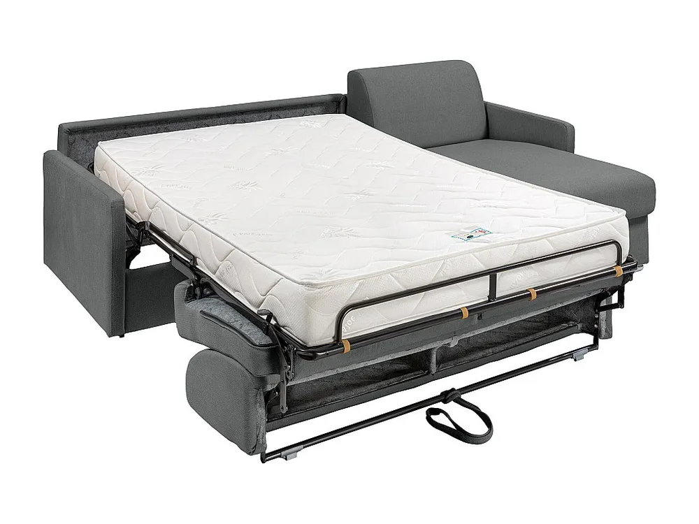 Snel om te bouwen slaapbank met hoek grijze stof Bed met latten van 160 cm Matras 18 cm CALIFE