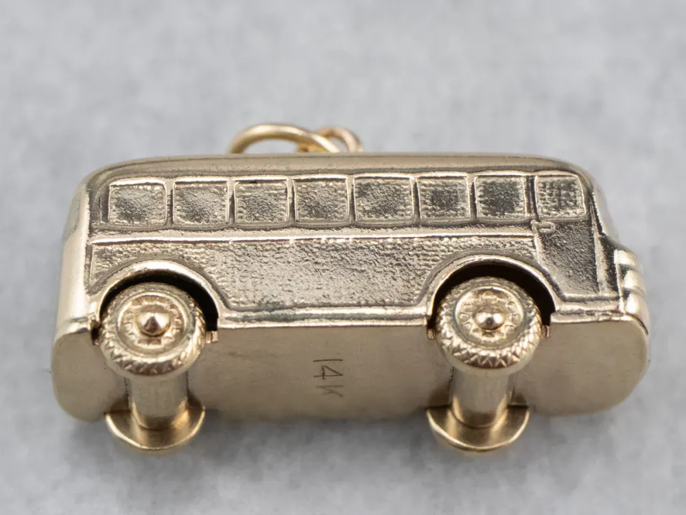 Vintage Gold Bus Charm Pendant