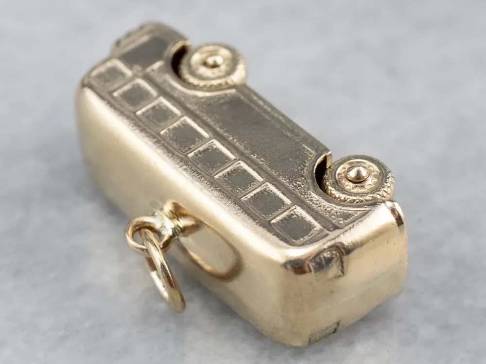 Vintage Gold Bus Charm Pendant