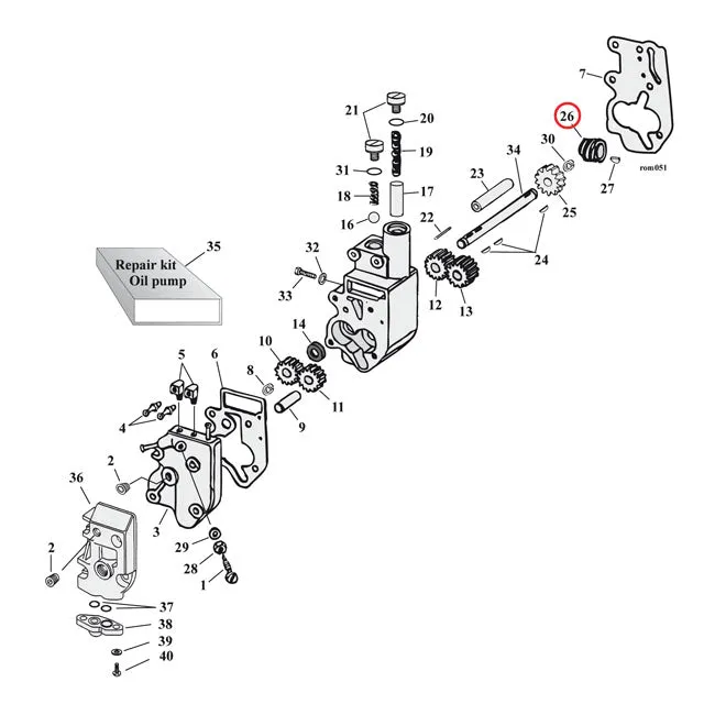 Jims Drive Gear, Oil Pump. 6 Tooth Harley-Davidson voor 4-Cilinder Motoren