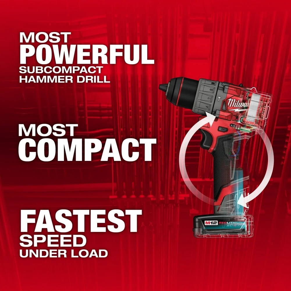 MILWAUKEE M12 FUEL™ 1/2" Hammer Drill/Driver Kit voor Benzine- en Dieselmotoren