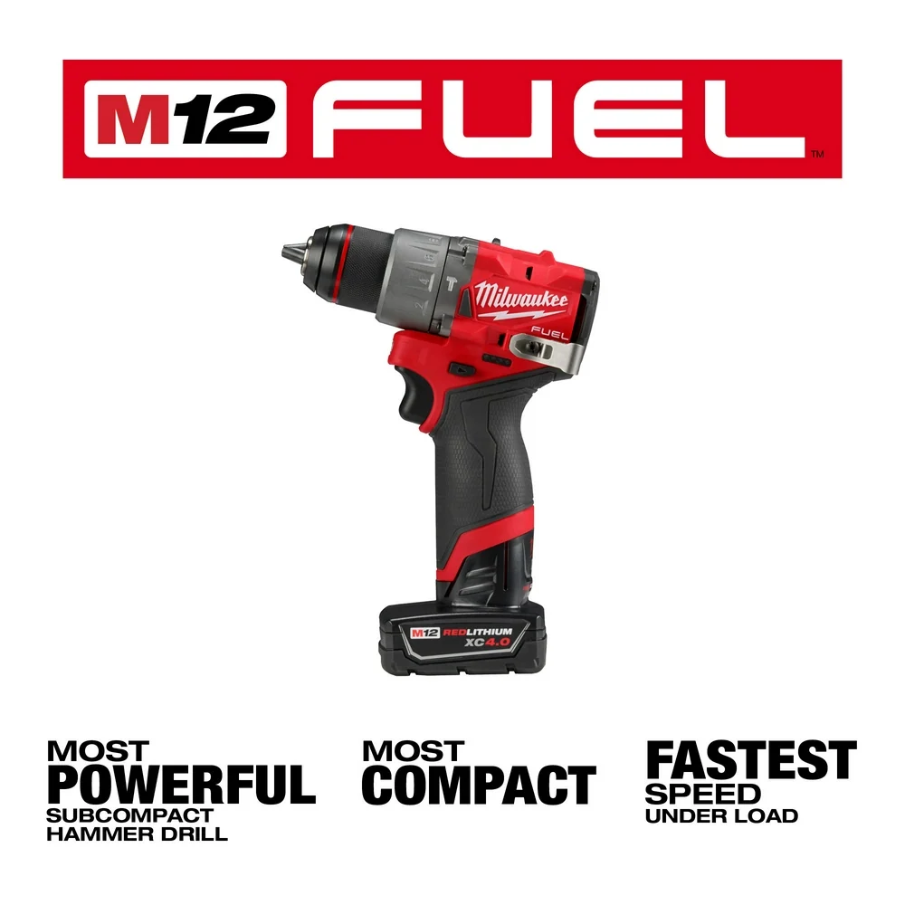 MILWAUKEE M12 FUEL™ 1/2" Hammer Drill/Driver Kit voor Benzine- en Dieselmotoren