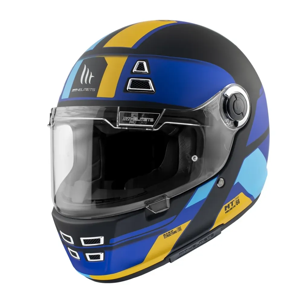 MT CASCO JARAMA 68TH C7 NEGRO MATE AZUL DORADO met 5 Jaar Garantie Mate