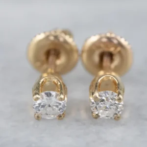 14KY 2 round diamond prong set stud earrings