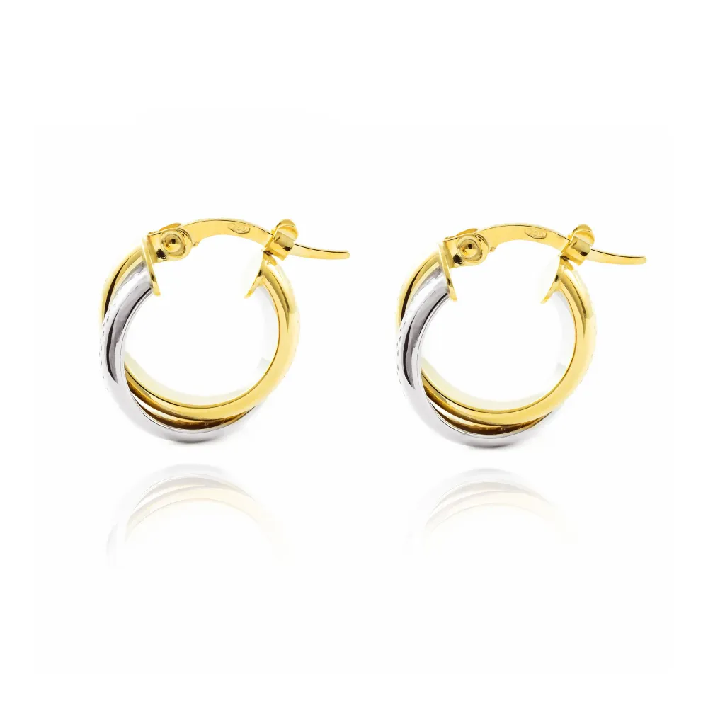 18ct two color gold Tweevoudig Hoops Earrings shine 14x5.5 mm