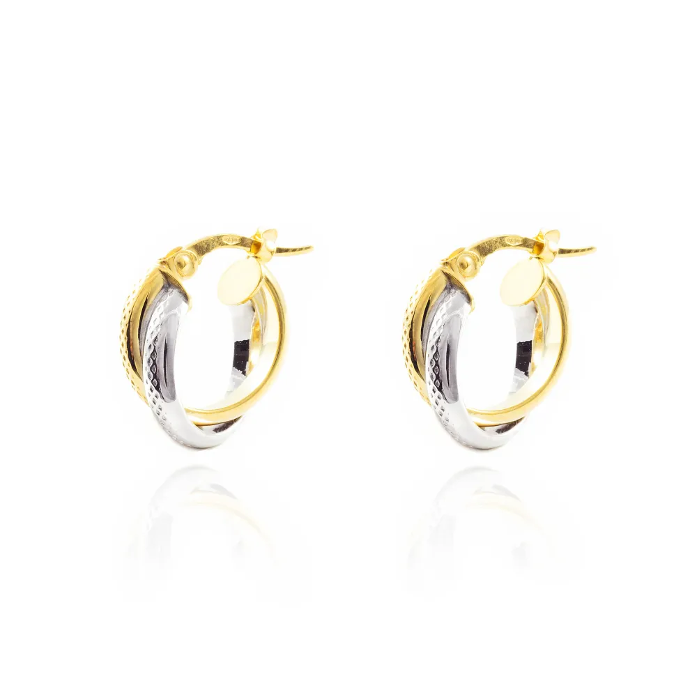 18ct two color goud Double Hoops Earrings shine 14x5.5 mm