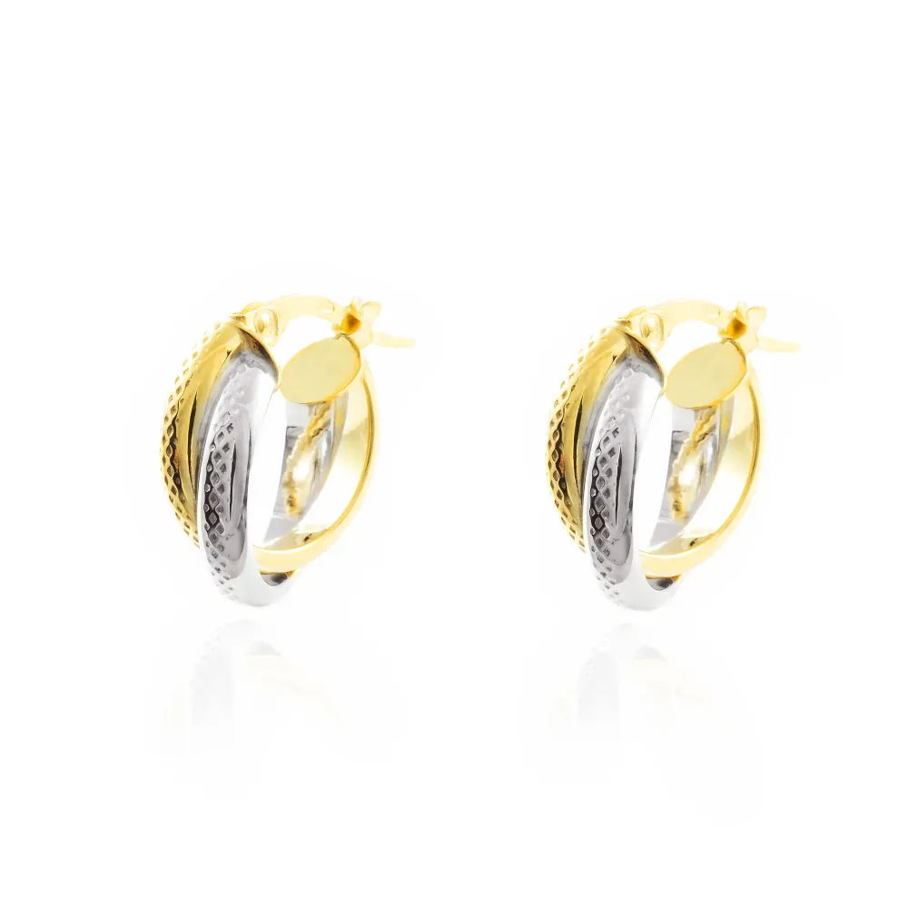 18ct two color goud Double Hoops Earrings shine 14x5.5 mm
