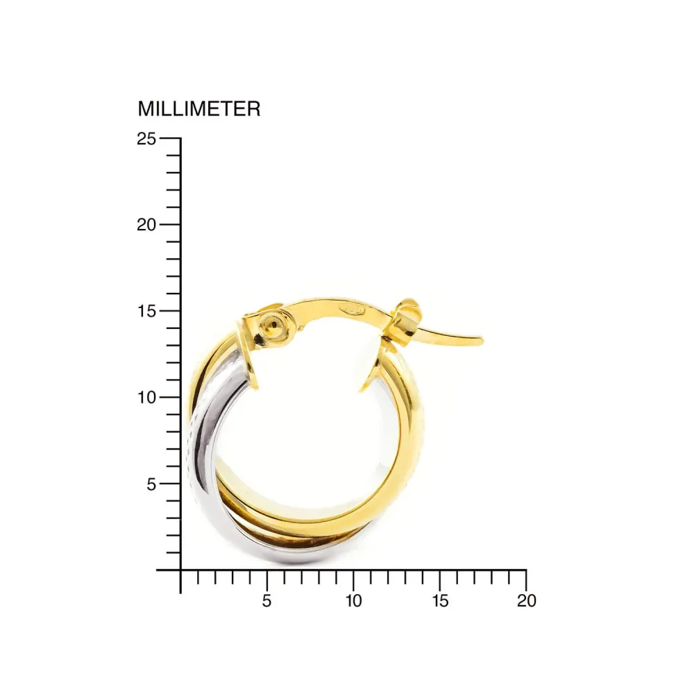 18ct two color goud Double Hoops Earrings shine 14x5.5 mm