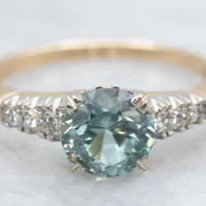 1950s Zeeblauw Zircon and Diamond Two Tone Ring zwarte poedercoating