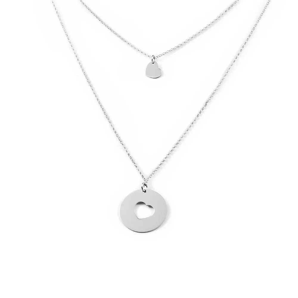 925 Sterling Staalgrijs Double Heart Necklace Shine