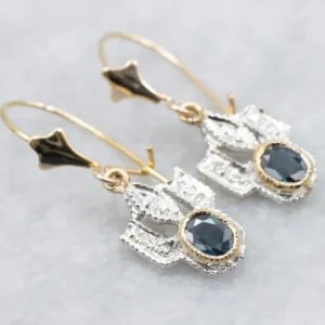 Bezel Set Sapphire Two Tone Diamond Drop Earrings voor verlaagde auto's