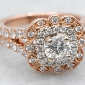 Contemporain Two Tone Diamond Double Halo Engagement Ring met Garantie