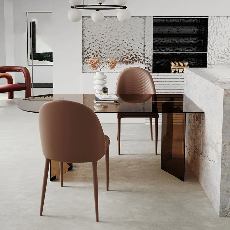 Demperbevestiging Modern Glaswerk Top Dining Table Double Pedestal Base Dining Table Black
