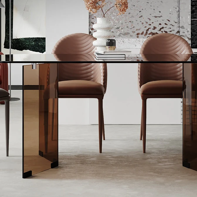 Demperbevestiging Modern Glaswerk Top Dining Table Double Pedestal Base Dining Table Black