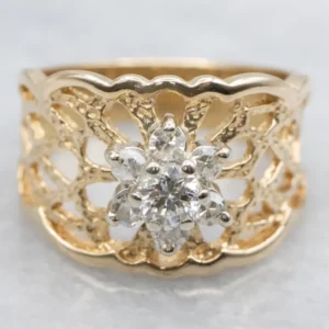 Demperbevestiging Two Tone Floral Filigree Statement Ring