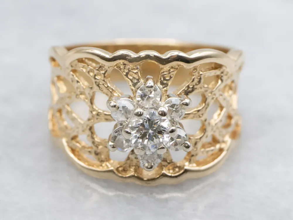 Demperbevestiging Two Tone Floral Filigree Statement Ring