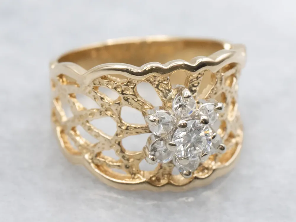 Demperbevestiging Two Tone Floral Filigree Statement Ring
