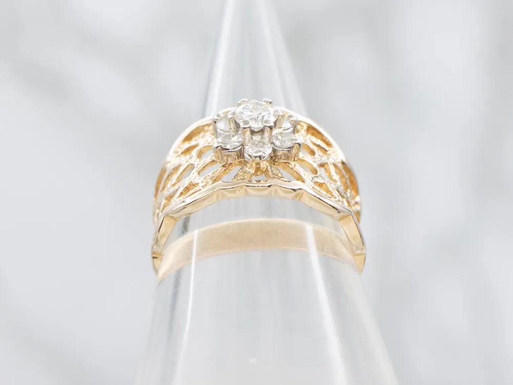 Demperbevestiging Two Tone Floral Filigree Statement Ring