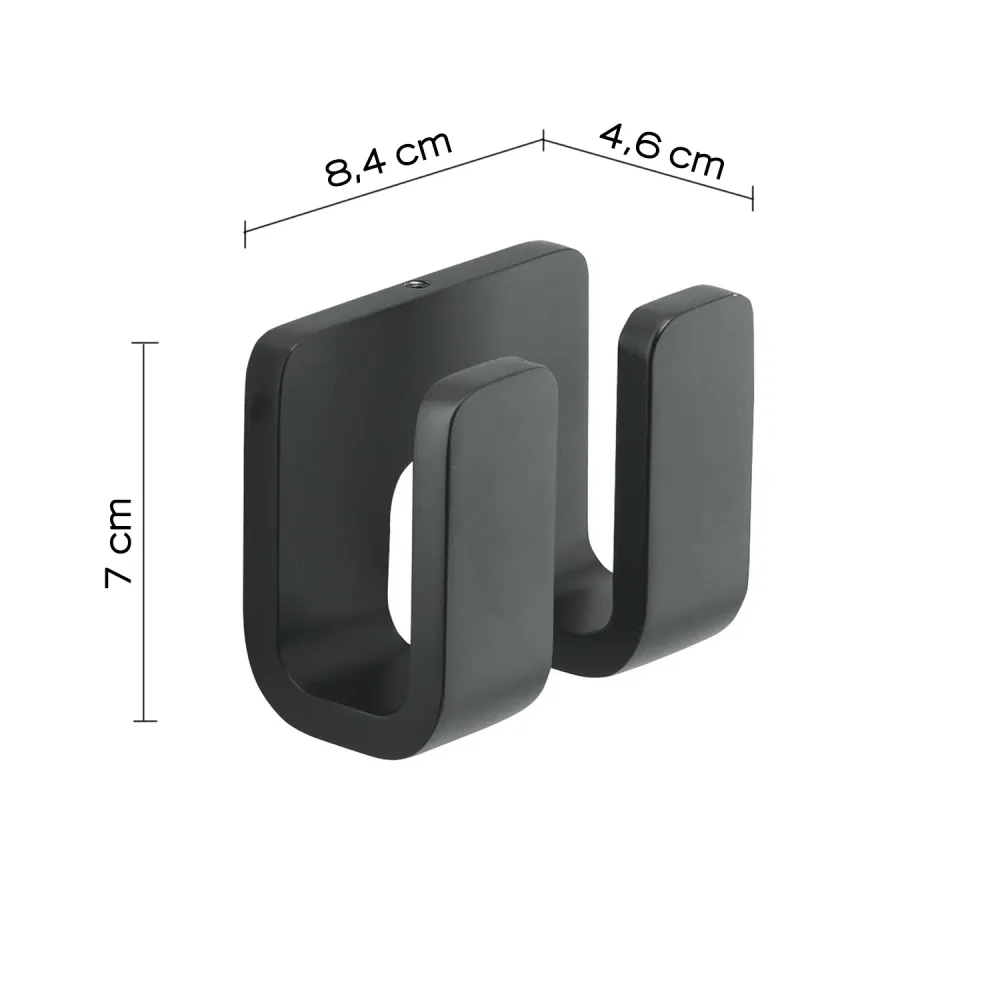 Double coat rack Brass, Roestvast Steel and Cromall Outline Gedy - Matte Black