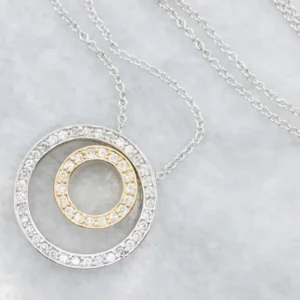 Double Diamond Halo Pendant Necklace