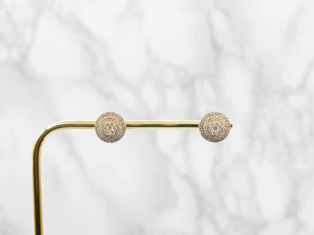 Double Halo Diamond Stud Earrings