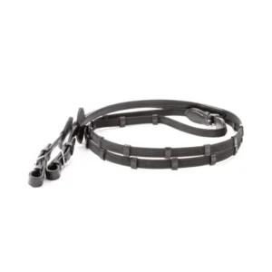 Double Ridge Rubberised Reins 10 Stops, 16 mm Zwart PII met bovenste bevestiging