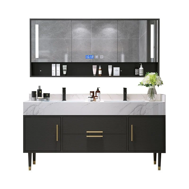Double Sink Vanity Set 2 Doors Rectangle Freestanding Metalen Frame Vanity Mirror Heavy Duty constructie 31l