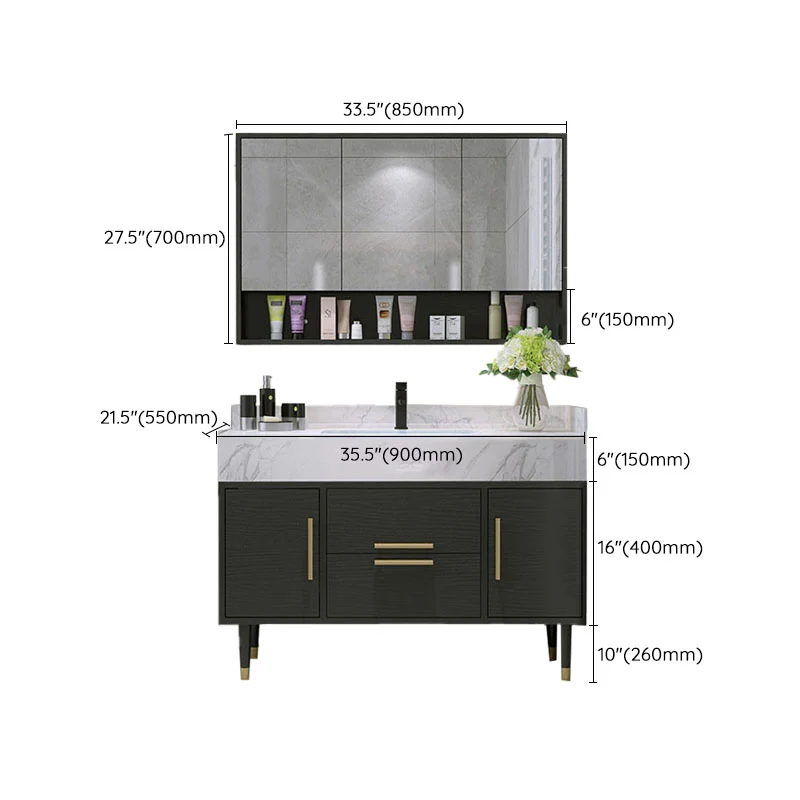 Double Sink Vanity Set 2 Doors Rectangle Freestanding Metalen Frame Vanity Mirror Heavy Duty constructie 31l