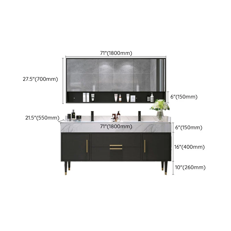Double Sink Vanity Set 2 Doors Rectangle Freestanding Metalen Frame Vanity Mirror Heavy Duty constructie 31l