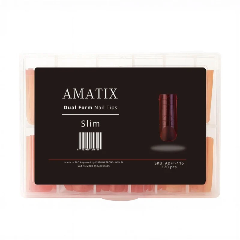 Dual Form Nail Tips Slim 120uni 12 tamaños - AMATIX