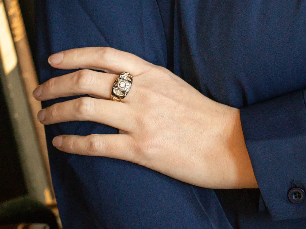 Duo Headed Eagle and European Cut Diamond Masonic Ring