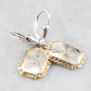 Etched Two Tone Verguld Drop Earrings