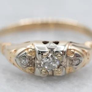 Exquisite Two-Tone Gold Old Mine Cut Diamond Engagement Ring