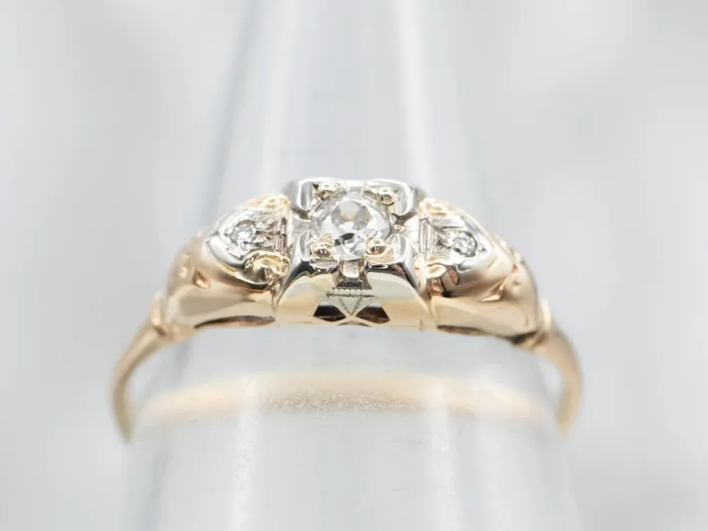 Exquisite Two-Tone Gold Old Mine Cut Diamond Engagement Ring