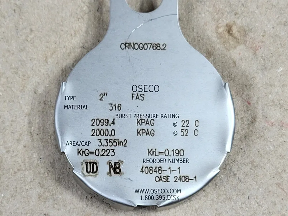 2" FAS Rupture Disc CRNOG0768.2 met stofkap