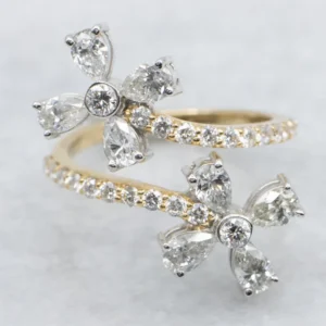 Floral Combinatie Gold Diamond Bypass Ring