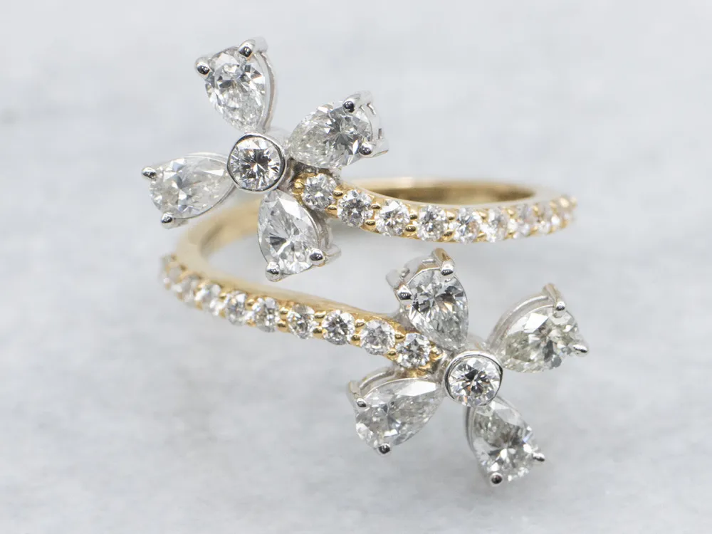 Floral Combinatie Gold Diamond Bypass Ring