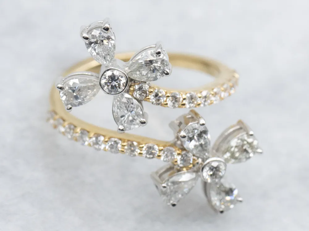 Floral Combinatie Gold Diamond Bypass Ring
