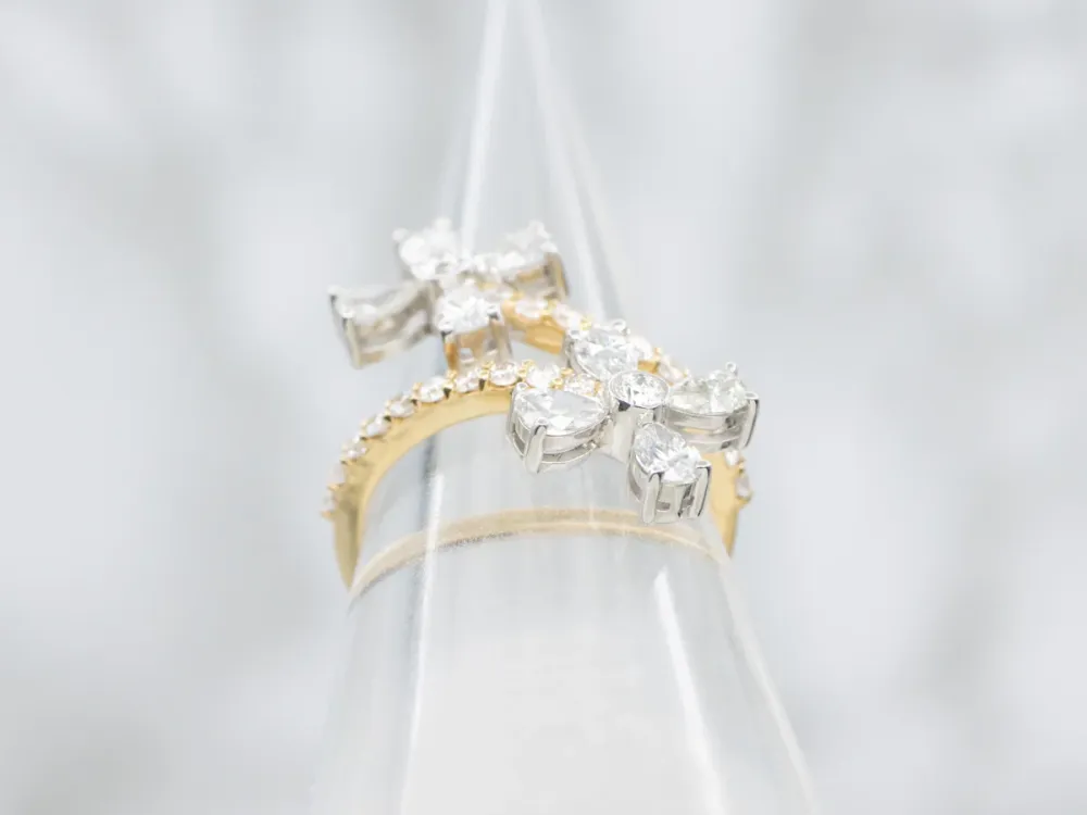 Floral Combinatie Gold Diamond Bypass Ring