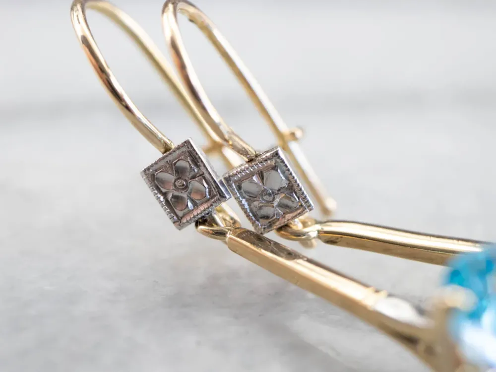 Floral Two Tone Goud Topaz Drop Earrings