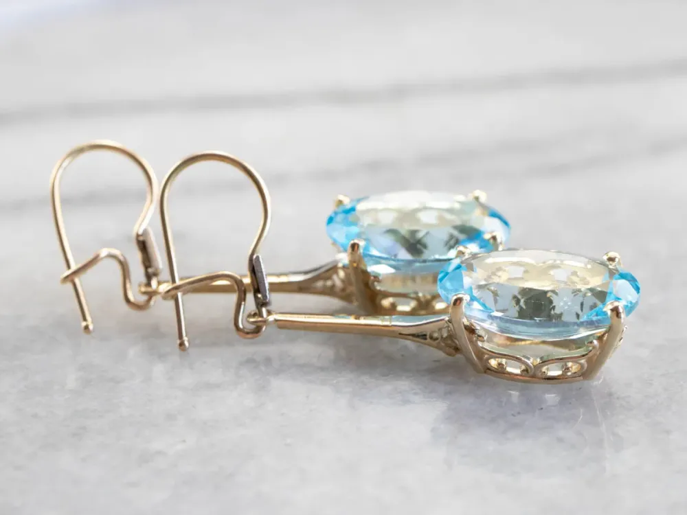 Floral Two Tone Goud Topaz Drop Earrings