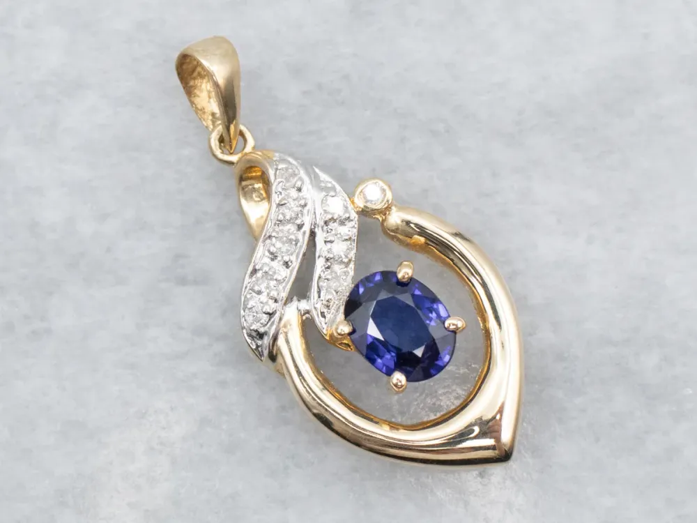 Gasdruk schokdemper Two Tone Sapphire and Diamond Pendant