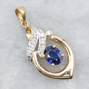Gasdruk schokdemper Two Tone Sapphire and Diamond Pendant