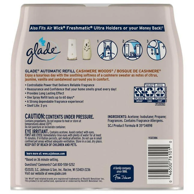 Glade Automatic Refill 6.2-oz Zachte kasjmier Woods Refill Air Freshener (2-Pack)
