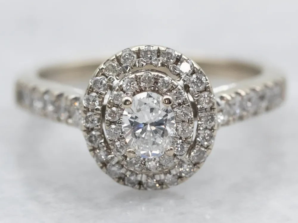 Hedendaags Oval Cut Diamond Engagement Ring Double Diamond Halo